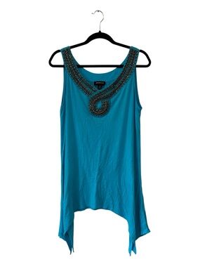 Y2K Jessica Teal Beaded Scoop-Neck Tank Top